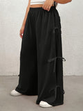 MQTIME  -  Plus Size Bow Elastic Waist Wide Leg Pants