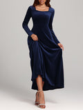 MQTIME  -  Square Neck Long Sleeve Velvet Dress