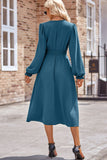 MQTIME  -  Smocked V-Neck Flounce Sleeve Midi Dress