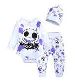 Mqtime New Halloween Baby Boy’s Clothes Sets Stripe Skull Pattern Long Sleeve Jumpsuit Long Pants Hat Toddler Baby 3Pcs Outfits 0-24M