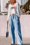 MQTIME  -  Drawstring Cargo Pocket Wide Leg Jeans