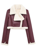 MQTIME  -   Collared Neck Long Sleeve Plush Cropped Jacket