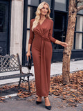 MQTIME  -  Slit Twisted Surplice Long Sleeve Dress