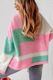 MQTIME  -  Color Block Round Neck Drop Shoulder Sweater
