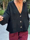 MQTIME  -  Pocketed V-Neck Button Up Cardigan