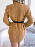 MQTIME  -  Round Neck Long Sleeve Mini Sweater Dress