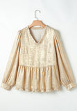 MQTIME  -  Frill Peplum V-Neck Long Sleeve Blouse