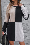 MQTIME  -  Color Block Drop Shoulder Long Sleeve Mini Dress
