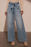 MQTIME  -  Tied Wide Leg Jeans with Pockets