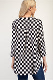 MQTIME  -  Celeste Full Size Curved Hem Checkered Notched Blouse