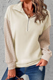 MQTIME  -  Half Zip Textured Patchwork Drop Shoulder Sweatshirt