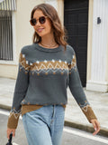 MQTIME  -  Contrast Round Neck Long Sleeve Sweater