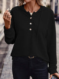 MQTIME  -  Drawstring Quarter Button Long Sleeve Hoodie