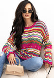 MQTIME  -   Contrast Round Neck Flare Sleeve Knit Top