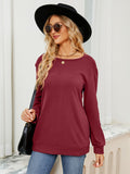 MQTIME  -  Ruched Shoulder Round Neck Long Sleeve Sweatshirt
