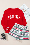 MQTIME  -  Letter Graphic Round Neck Top and Printed Shorts Lounge Set