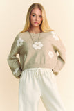 MQTIME  -  Floral Drop Shoulder Cropped Sweater