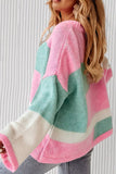 MQTIME  -  Color Block Round Neck Drop Shoulder Sweater