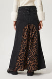 MQTIME  -  Slit Leopard Midi Denim Skirt