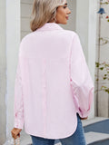 MQTIME  -  Striped Collared Neck Button Down Long Sleeve Shirt