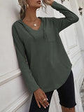 MQTIME  -  Drawstring Waffle Knit Long Sleeve Hooded Top