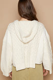 MQTIME  -  POL Cable-Knit Quarter Button Hooded Sweater