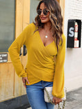 MQTIME  -  Waffle Knit Surplice Long Sleeve T-Shirt