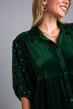 MQTIME  -  Umgee Sequin Detail Tiered Back Half Sleeve Shirt