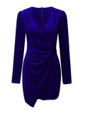 MQTIME  -  Ruched Surplice Long Sleeve Mini Dress