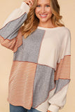 MQTIME  -  Exposed Seam Color Block Round Neck Top