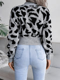 MQTIME  -  Leopard Round Neck Dropped Shoulder Sweater