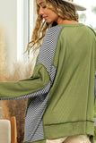 MQTIME  -   Striped Exposed Seam Half Button Sweatshirt
