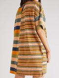 MQTIME  -  Exposed Seam Striped Half Sleeve Mini Dress