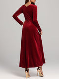 MQTIME  -  Square Neck Long Sleeve Velvet Dress
