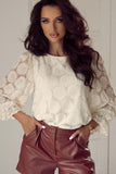 MQTIME  -  Flower Jacquard Flounce Sleeve Blouse