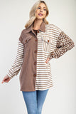 MQTIME  -  Celeste Full Size Leopard Contrast Button Up Shacket