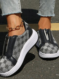MQTIME  -  Floral Round Toe Sneakers with Zip