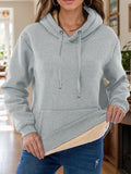 MQTIME  -  Drawstring Long Sleeve Hoodie with Kangaroo Pocket