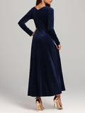 MQTIME  -  Square Neck Long Sleeve Velvet Dress