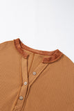 MQTIME  -  Contrast Patched Exposed Seam Waffle Knit Henley Top