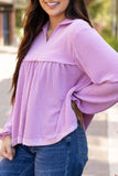 MQTIME  -  Corded Johnny Collar Long Sleeve Babydoll Blouse