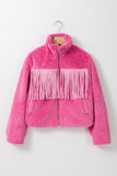 MQTIME  -  Fringed Zip Up Fleece Jacket