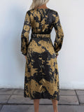 MQTIME  -   Printed Surplice Long Sleeve Midi Dress