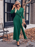 MQTIME  -  Slit Twisted Surplice Long Sleeve Dress