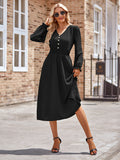 MQTIME  -  Smocked V-Neck Flounce Sleeve Midi Dress