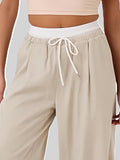 MQTIME  -  Contrast Waistband Drawstring Wide Leg Pants