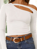 MQTIME  -   Cutout Asymmetrical Neck Long Sleeve T-Shirt