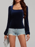 MQTIME  -  Square Neck Long Sleeve Velvet Top