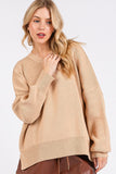 MQTIME  -  Mittoshop Side Slit Round Neck Drop Shoulder Sweater
