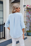 MQTIME  -  Ruffled V-Neck Three-Quarter Sleeve Blouse